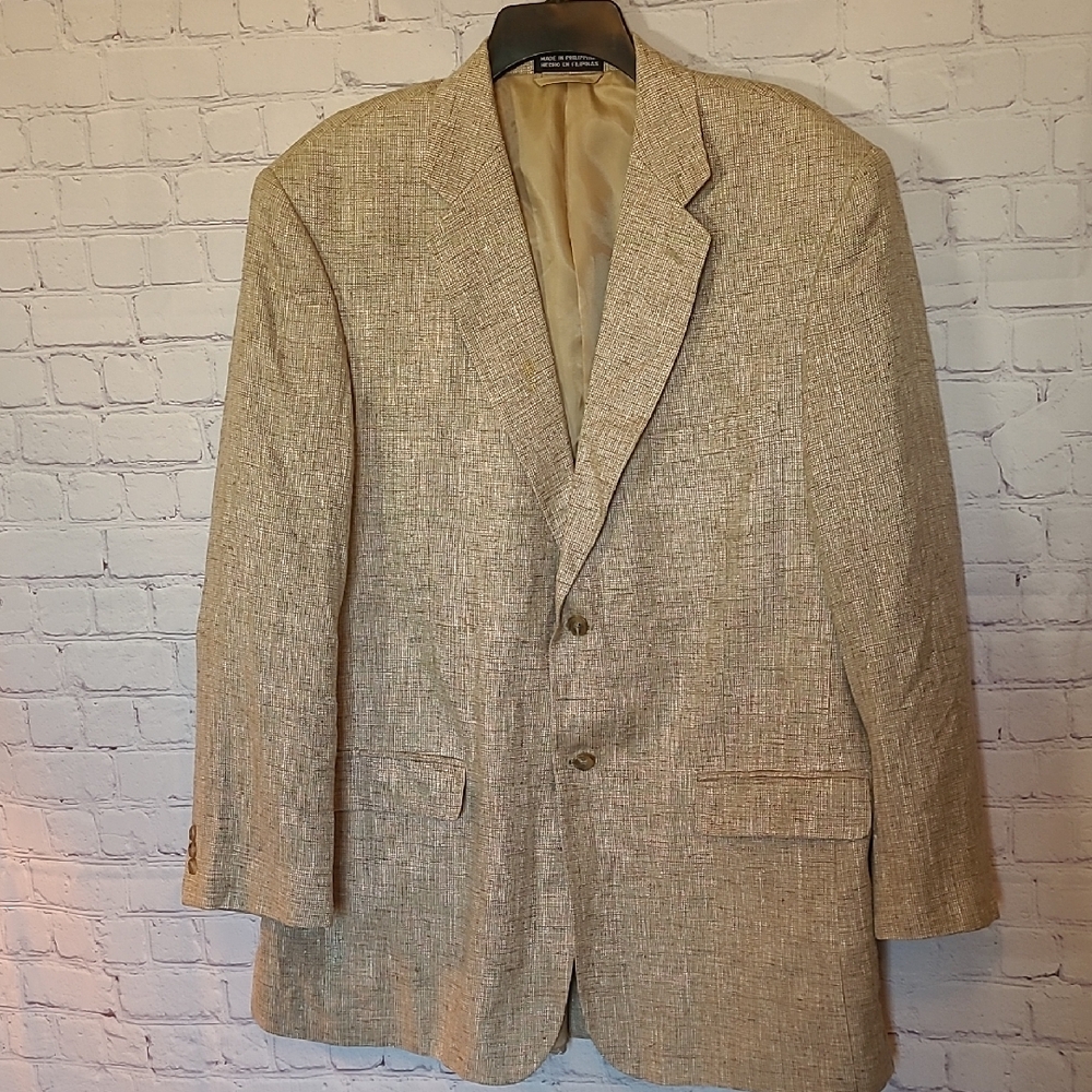 Men's Tan Tweed Silk Town Craft Sport Coat Jacket Blazer 2 button